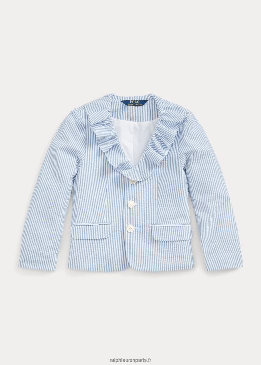 blazer en seersucker à volants 46T60T7382 enfants Ralph Lauren bleu blanc