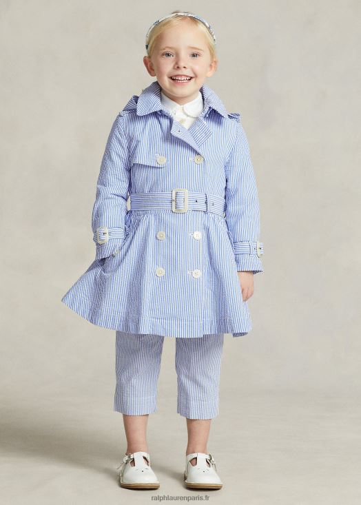 trench à capuche en seersucker 46T60T7349 enfants Ralph Lauren bleu blanc