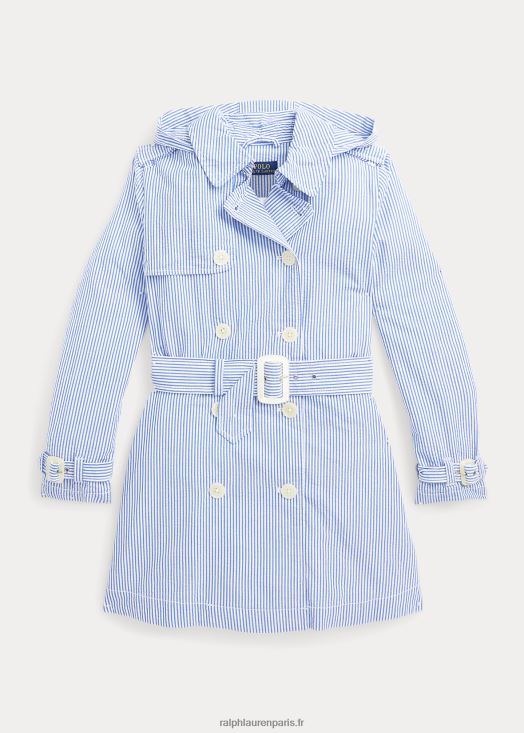 trench à capuche en seersucker 46T60T7527 enfants Ralph Lauren bleu blanc