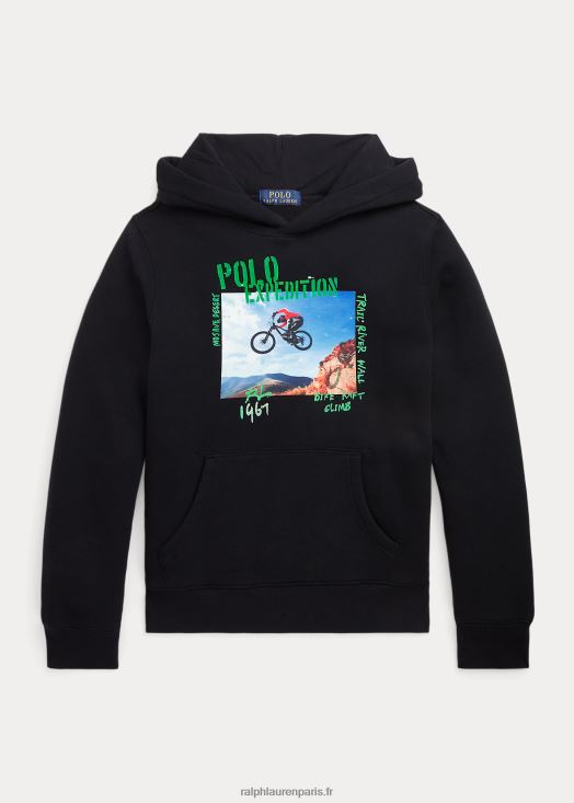 sweat à capuche graphique en polaire 46T60T9921 enfants Ralph Lauren noir