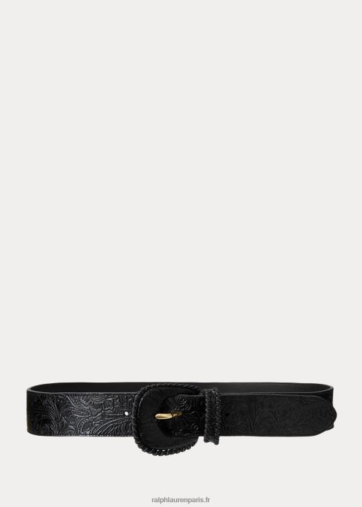 ceinture large en cuir repoussé 46T60T4959 femmes Ralph Lauren noir