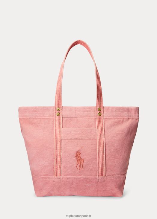 sac cabas moyen en toile 46T60T5239 femmes Ralph Lauren rouge