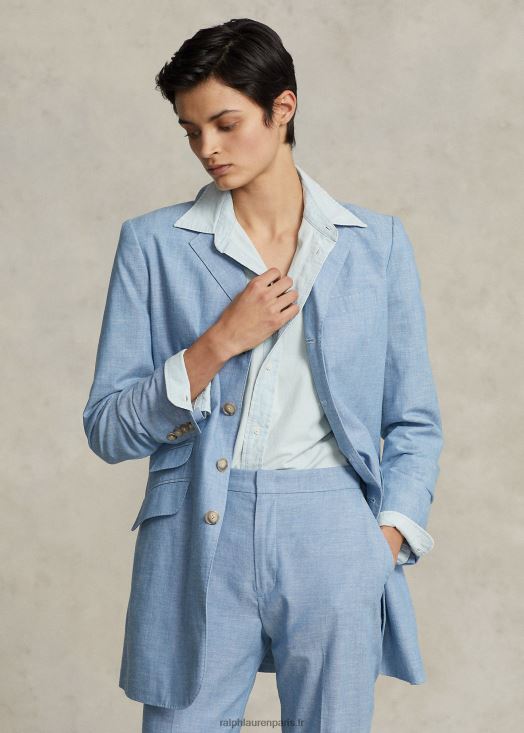 blazer long en coton chambray 46T60T3094 femmes Ralph Lauren chambray