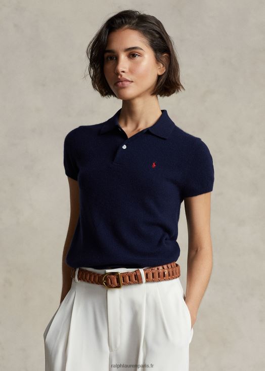 polo slim en cachemire 46T60T3181 femmes Ralph Lauren chasseur marine