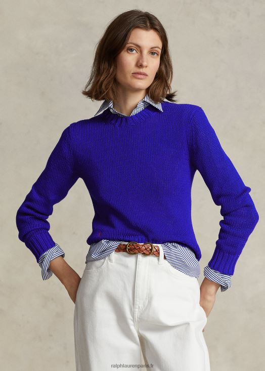 pull à col rond en coton 46T60T3197 femmes Ralph Lauren Royal