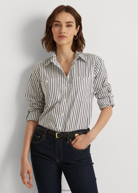 chemise en coton à rayures 46T60T4185 femmes Ralph Lauren bleu clair