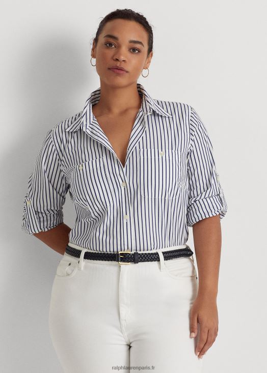 chemise en coton à rayures 46T60T4737 femmes Ralph Lauren blanc/indigo