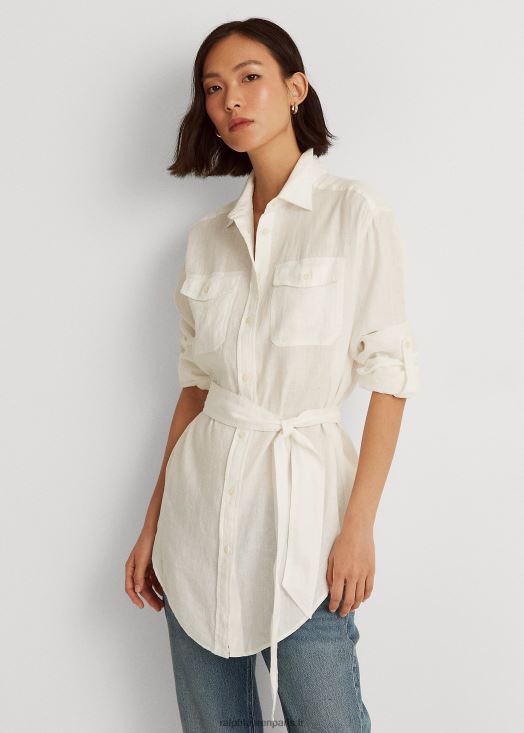 chemise en lin à ceinture 46T60T4046 femmes Ralph Lauren blanc