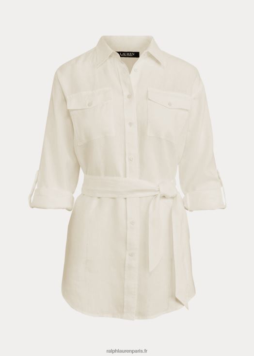 chemise en lin à ceinture 46T60T4046 femmes Ralph Lauren blanc