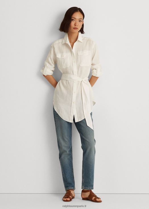 chemise en lin à ceinture 46T60T4046 femmes Ralph Lauren blanc