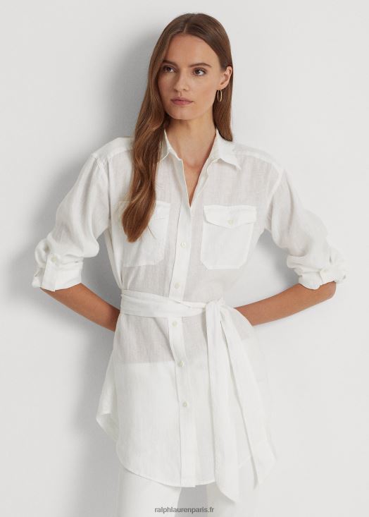 chemise en lin à ceinture 46T60T4425 femmes Ralph Lauren blanc