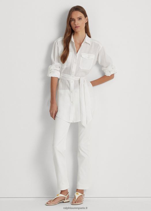 chemise en lin à ceinture 46T60T4425 femmes Ralph Lauren blanc