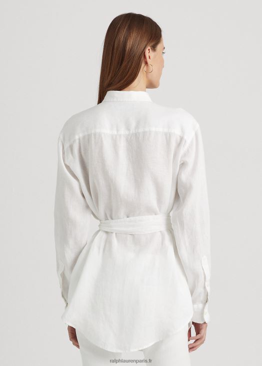 chemise en lin à ceinture 46T60T4425 femmes Ralph Lauren blanc