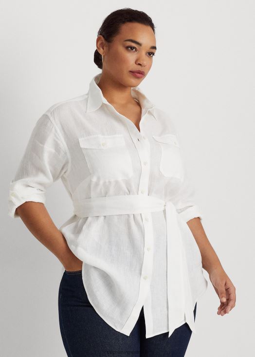 chemise en lin à ceinture 46T60T4630 femmes Ralph Lauren blanc