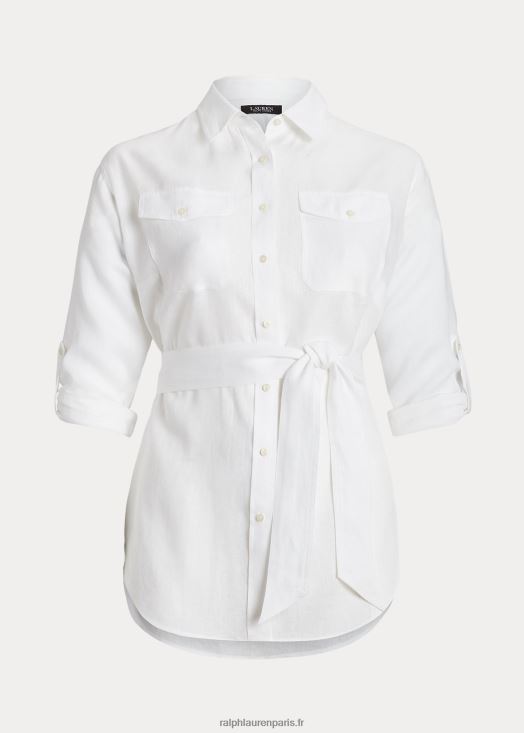 chemise en lin à ceinture 46T60T4630 femmes Ralph Lauren blanc