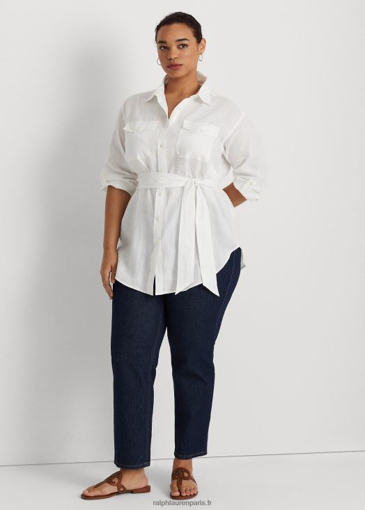 chemise en lin à ceinture 46T60T4630 femmes Ralph Lauren blanc