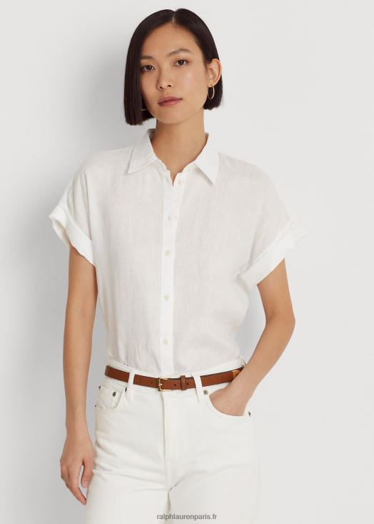 chemise à manches courtes en lin 46T60T4285 femmes Ralph Lauren blanc