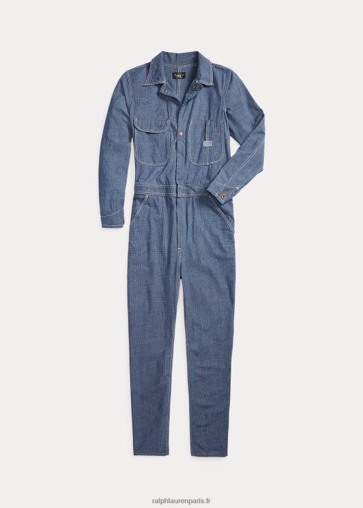 combinaison en coton à carreaux 46T60T3648 femmes Ralph Lauren indigo