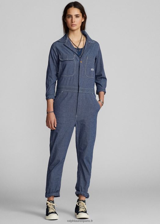 combinaison en coton à carreaux 46T60T3648 femmes Ralph Lauren indigo