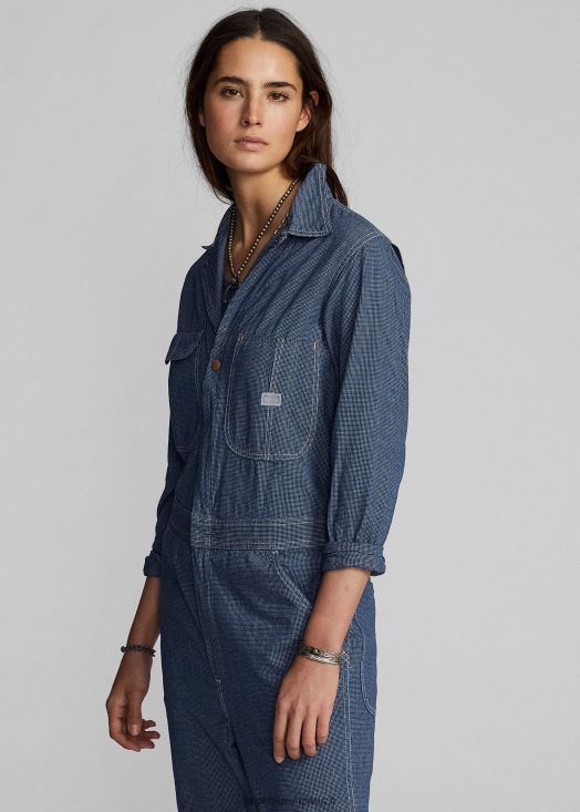 combinaison en coton à carreaux 46T60T3648 femmes Ralph Lauren indigo