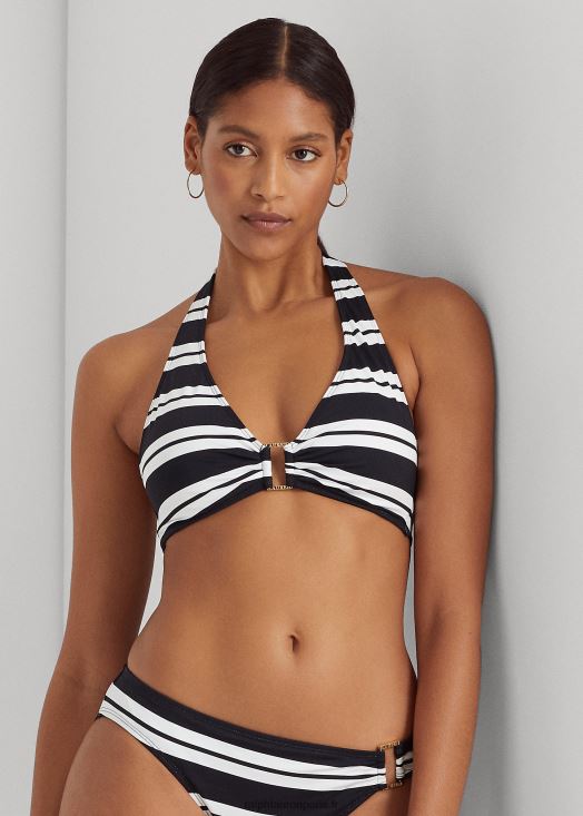 haut de bikini à rayures 46T60T4188 femmes Ralph Lauren noir blanc