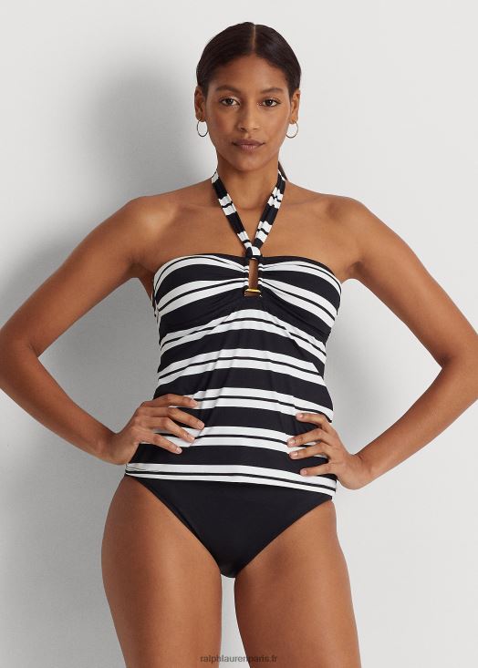 tankini bandeau rayé 46T60T4189 femmes Ralph Lauren noir blanc