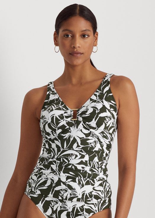 tankini froncé à fleurs 46T60T9434 femmes Ralph Lauren olive