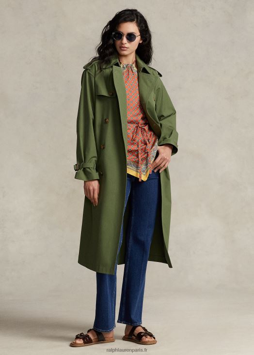 trench en popeline 46T60T9201 femmes Ralph Lauren olivier à baldaquin