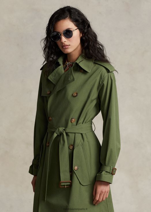 trench en popeline 46T60T9201 femmes Ralph Lauren olivier à baldaquin