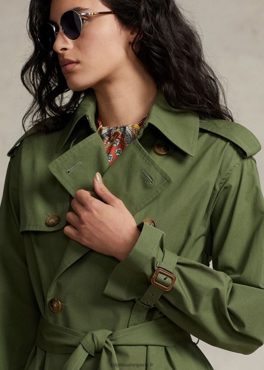 trench en popeline 46T60T9201 femmes Ralph Lauren olivier à baldaquin