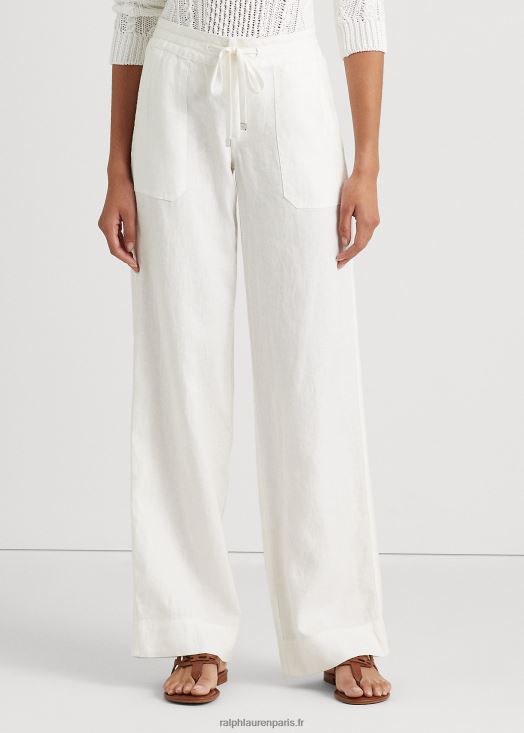 pantalon large en lin 46T60T3964 femmes Ralph Lauren blanc