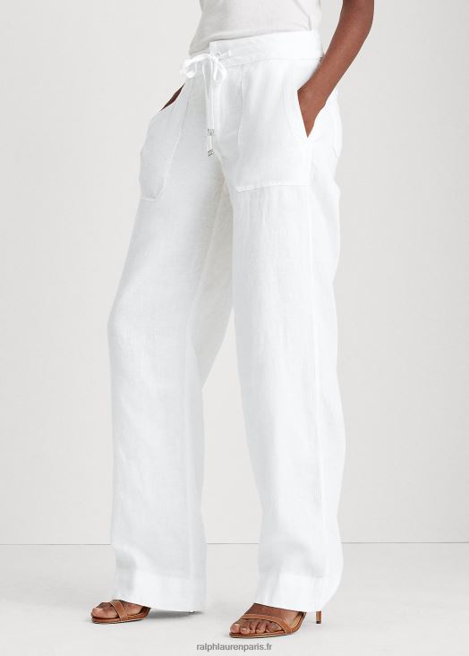 pantalon large en lin 46T60T3964 femmes Ralph Lauren blanc