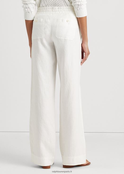 pantalon large en lin 46T60T3964 femmes Ralph Lauren blanc