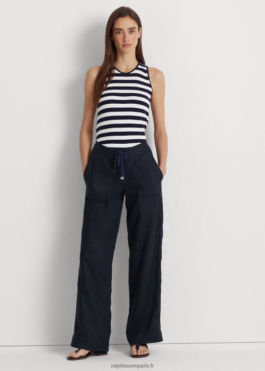 pantalon large en lin 46T60T3965 femmes Ralph Lauren marine