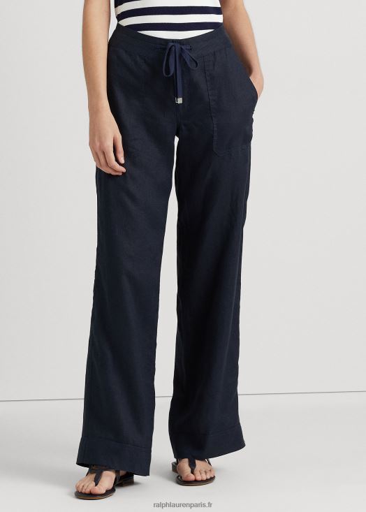 pantalon large en lin 46T60T3965 femmes Ralph Lauren marine