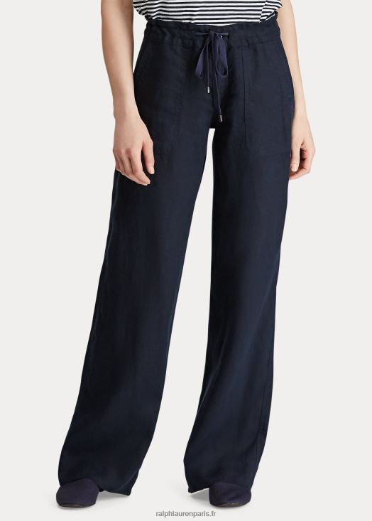 pantalon large en lin 46T60T3965 femmes Ralph Lauren marine