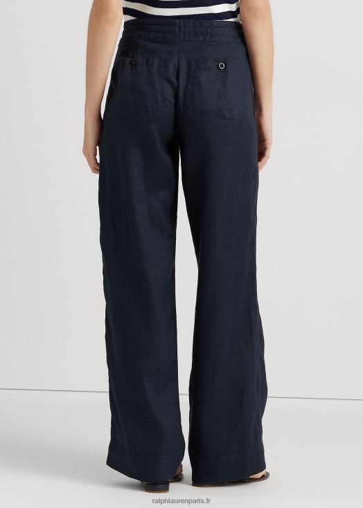 pantalon large en lin 46T60T3965 femmes Ralph Lauren marine