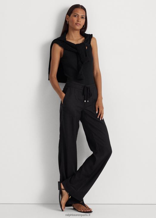 pantalon large en lin 46T60T4374 femmes Ralph Lauren noir