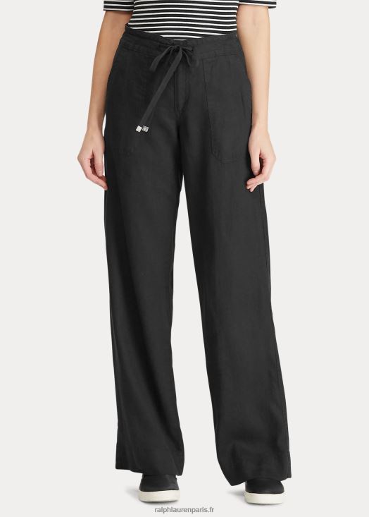 pantalon large en lin 46T60T9430 femmes Ralph Lauren noir