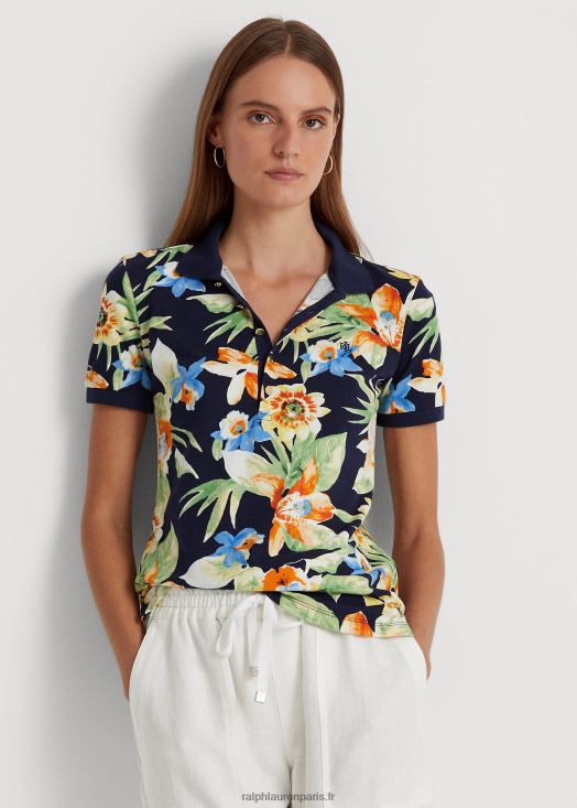 polo en piqué à fleurs 46T60T9572 femmes Ralph Lauren marine multi