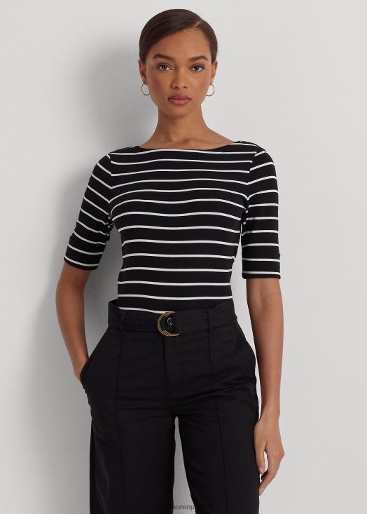 haut rayé à encolure bateau 46T60T4272 femmes Ralph Lauren noir blanc