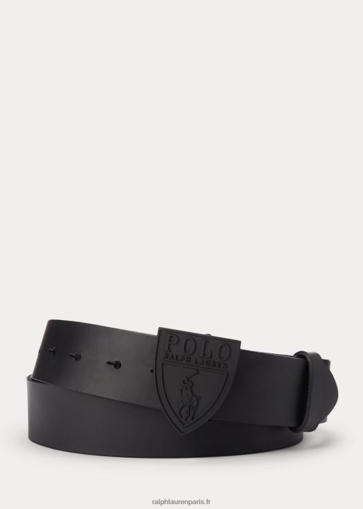 ceinture en cuir à boucle bouclier 46T60T2573 Hommes Ralph Lauren noir