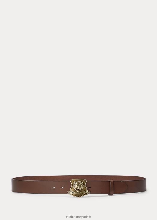 ceinture en cuir à boucle tigré 46T60T2549 Hommes Ralph Lauren brun