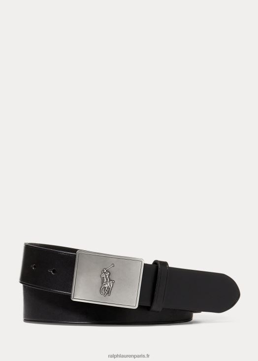 ceinture en cuir à plaque poney 46T60T2563 Hommes Ralph Lauren noir