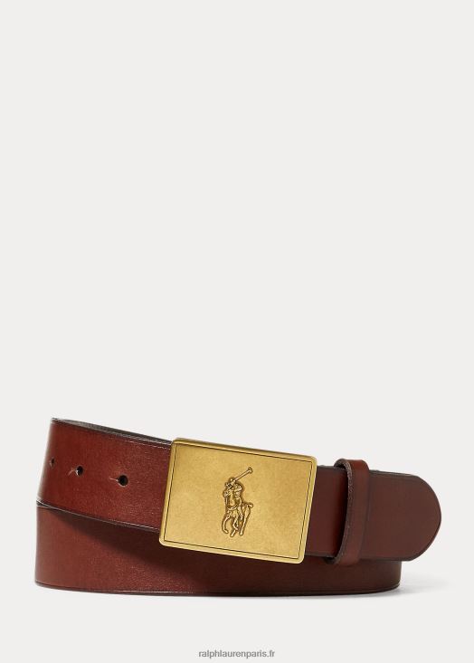 ceinture en cuir à plaque poney 46T60T2564 Hommes Ralph Lauren brun