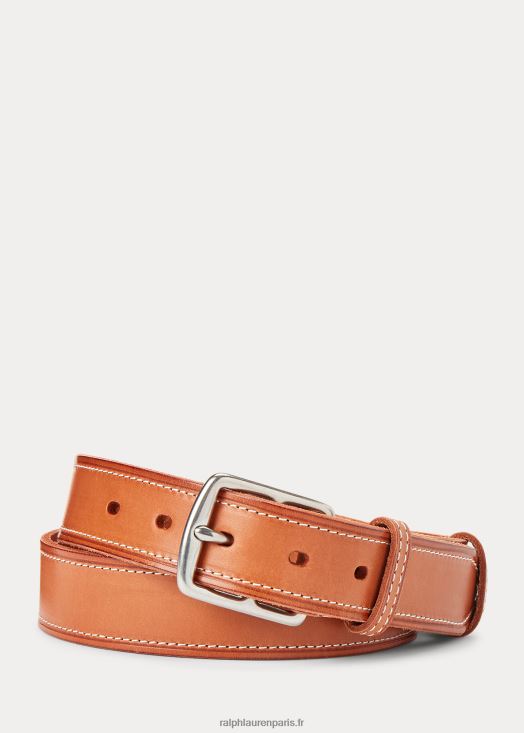 ceinture en cuir surpiqué 46T60T2470 Hommes Ralph Lauren brun roux