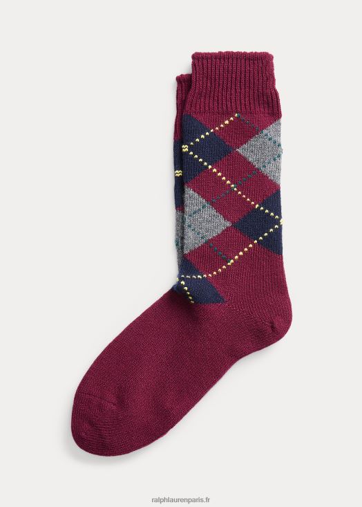 chaussettes en laine argyle à manivelle 46T60T2773 Hommes Ralph Lauren vin