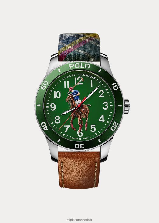 montre polo cadran vert 46T60T9726 Hommes Ralph Lauren