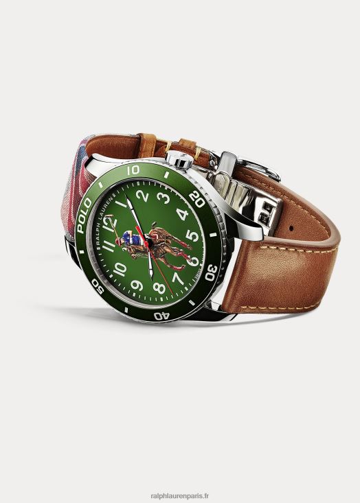 montre polo cadran vert 46T60T9726 Hommes Ralph Lauren