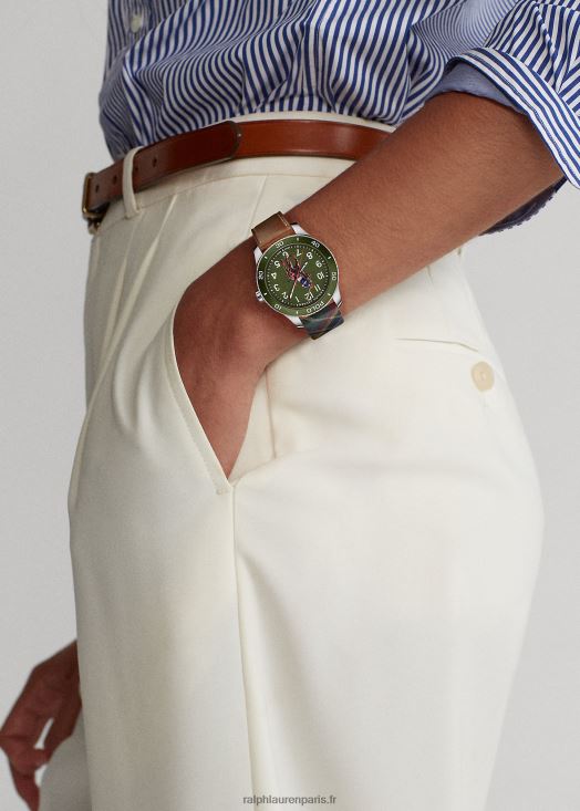 montre polo cadran vert 46T60T9726 Hommes Ralph Lauren